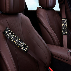 Black Daisy Floral Pattern Print Car Seat Belt Covers