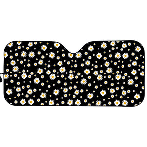 Black Daisy Floral Pattern Print Car Sun Shade