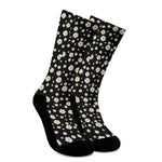 Black Daisy Floral Pattern Print Crew Socks