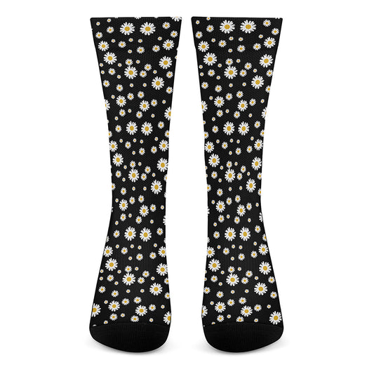 Black Daisy Floral Pattern Print Crew Socks