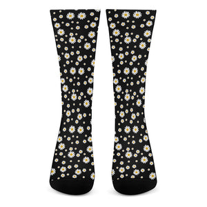 Black Daisy Floral Pattern Print Crew Socks