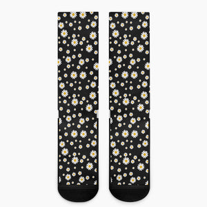 Black Daisy Floral Pattern Print Crew Socks