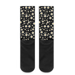 Black Daisy Floral Pattern Print Crew Socks