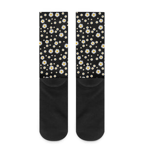 Black Daisy Floral Pattern Print Crew Socks