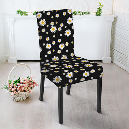 Black Daisy Floral Pattern Print Dining Chair Slipcover