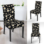 Black Daisy Floral Pattern Print Dining Chair Slipcover