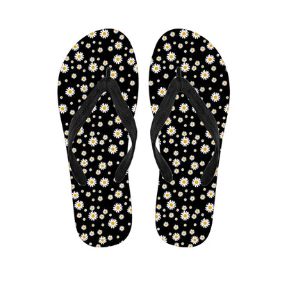 Black Daisy Floral Pattern Print Flip Flops