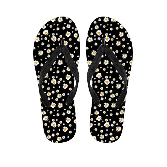 Black Daisy Floral Pattern Print Flip Flops