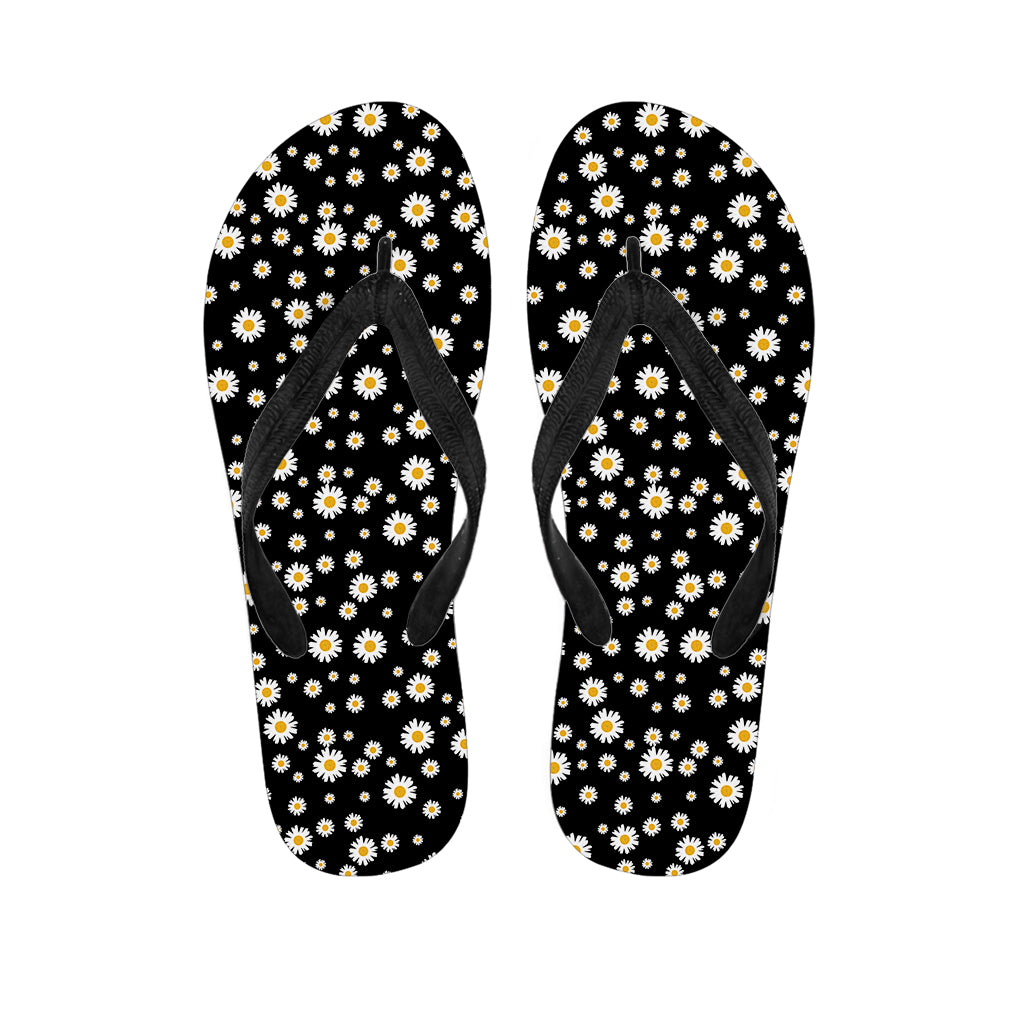 Black Daisy Floral Pattern Print Flip Flops