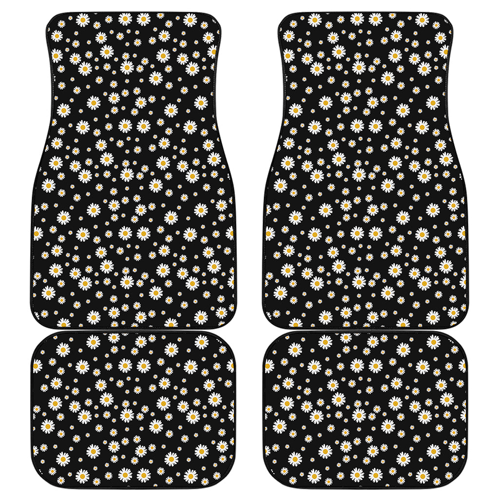 Black Daisy Floral Pattern Print Front and Back Car Floor Mats