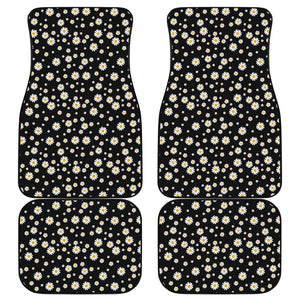 Black Daisy Floral Pattern Print Front and Back Car Floor Mats