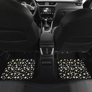 Black Daisy Floral Pattern Print Front and Back Car Floor Mats