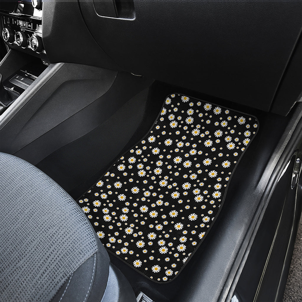 Black Daisy Floral Pattern Print Front and Back Car Floor Mats