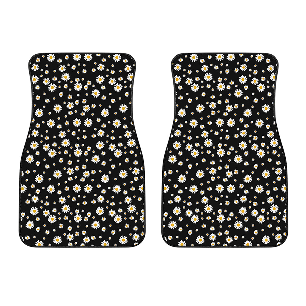 Black Daisy Floral Pattern Print Front Car Floor Mats