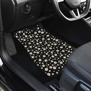 Black Daisy Floral Pattern Print Front Car Floor Mats