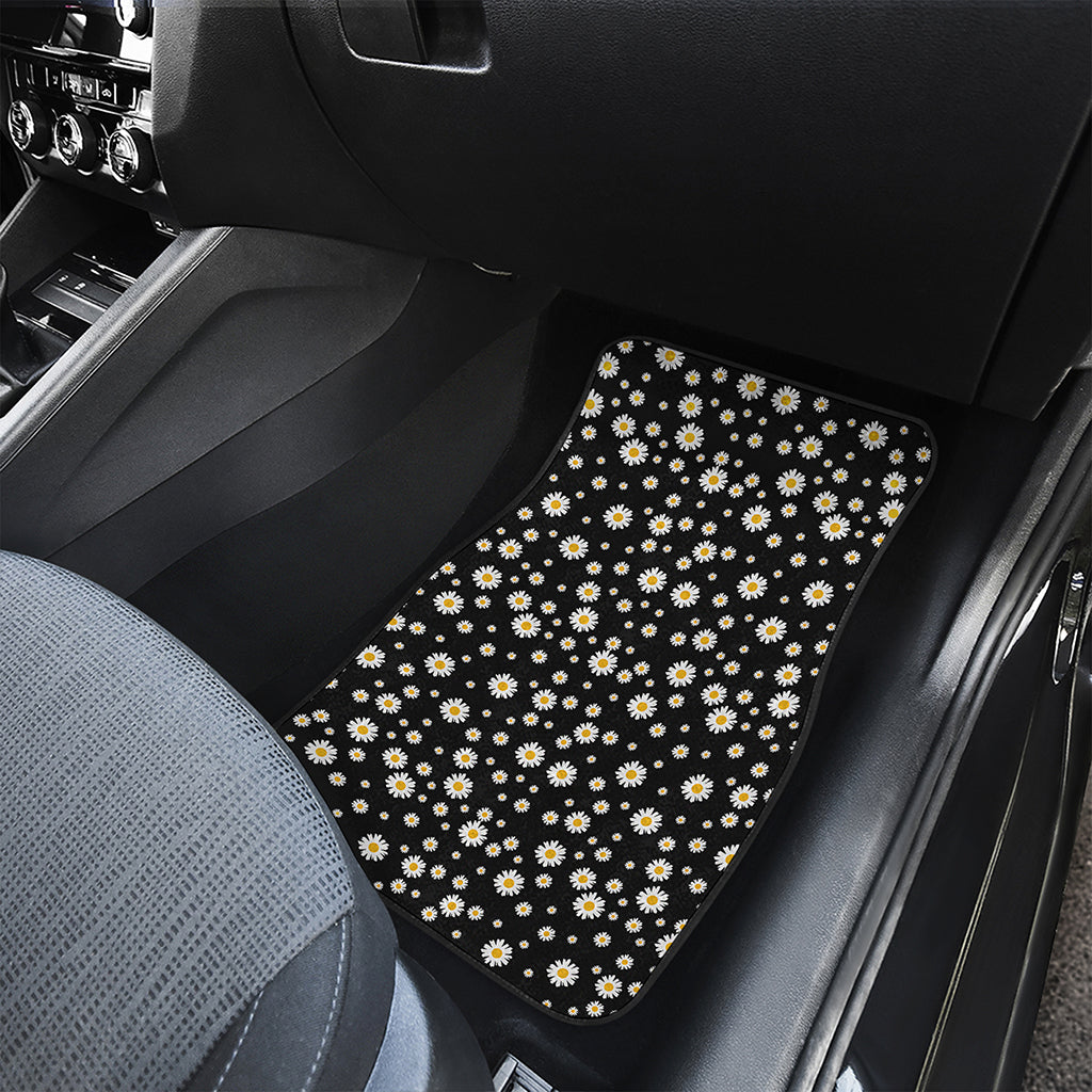 Black Daisy Floral Pattern Print Front Car Floor Mats