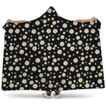 Black Daisy Floral Pattern Print Hooded Blanket