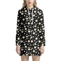 Black Daisy Floral Pattern Print Pullover Hoodie Dress