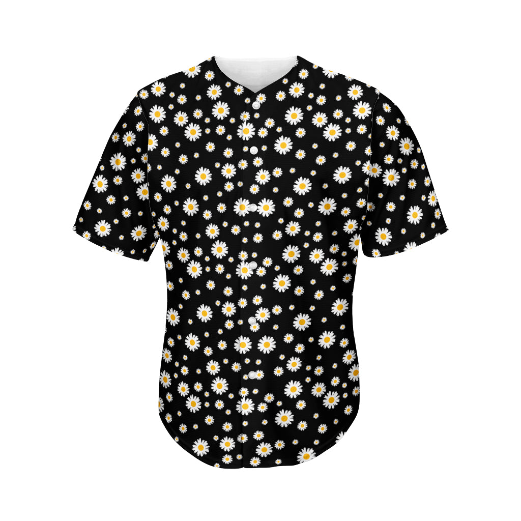 Black Daisy Floral Pattern Print Men's Baseball Jersey