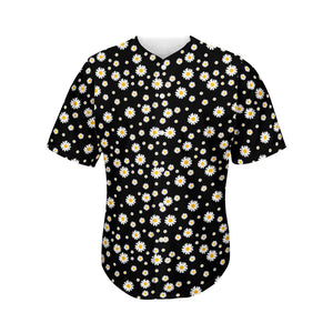 Black Daisy Floral Pattern Print Men's Baseball Jersey