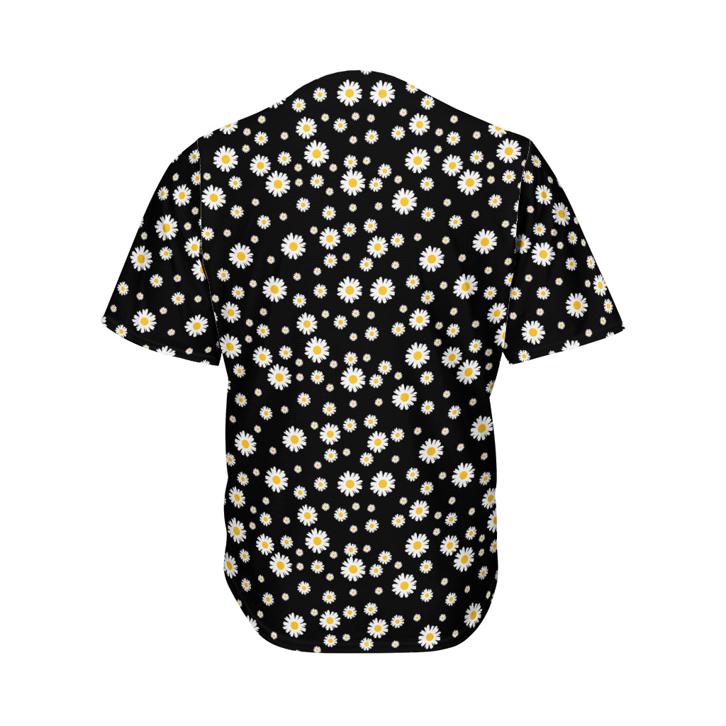 Black Daisy Floral Pattern Print Men's Baseball Jersey