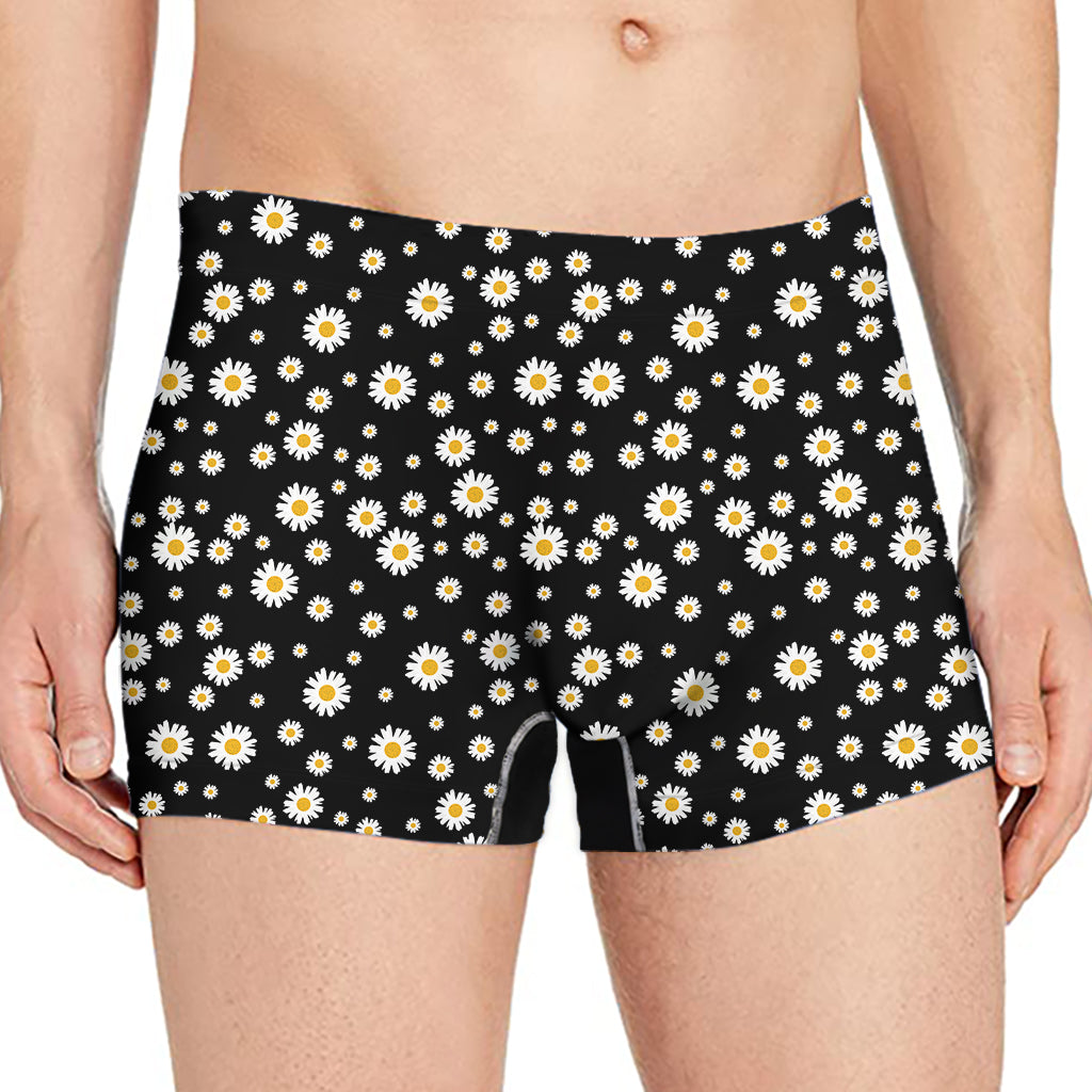 Black Daisy Floral Pattern Print Men's Boxer Briefs