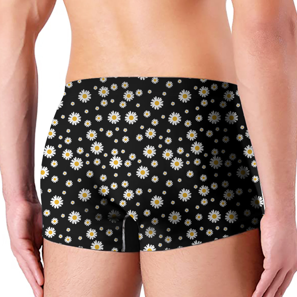 Black Daisy Floral Pattern Print Men's Boxer Briefs