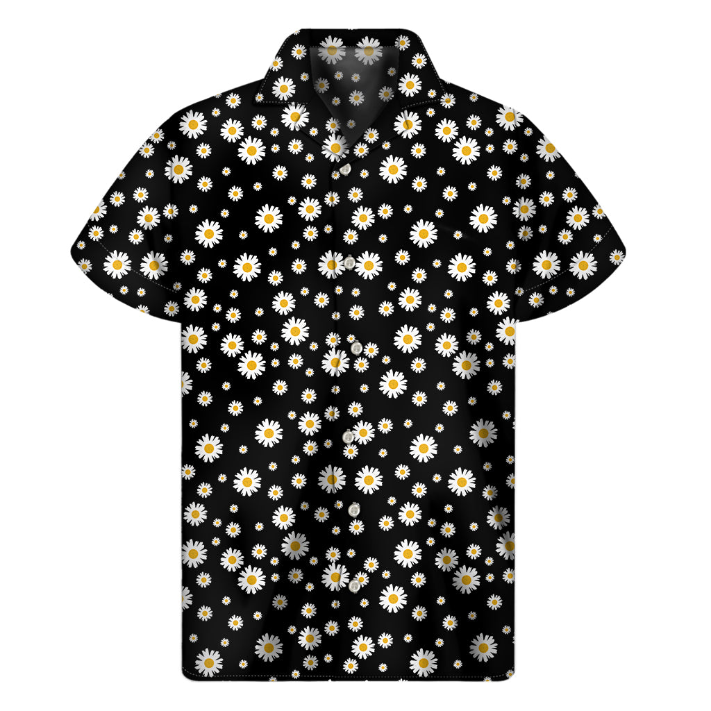 Black Daisy Floral Pattern Print Men's Short Sleeve Shirt