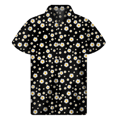 Black Daisy Floral Pattern Print Men's Short Sleeve Shirt