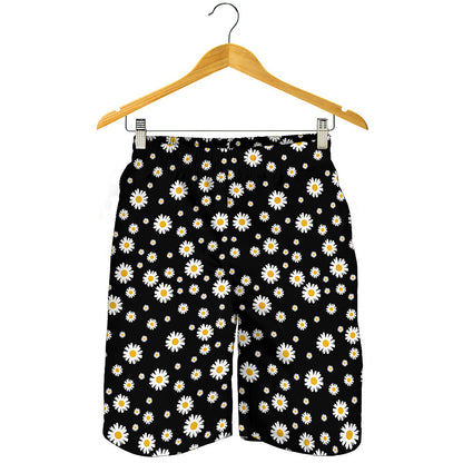 Black Daisy Floral Pattern Print Men's Shorts