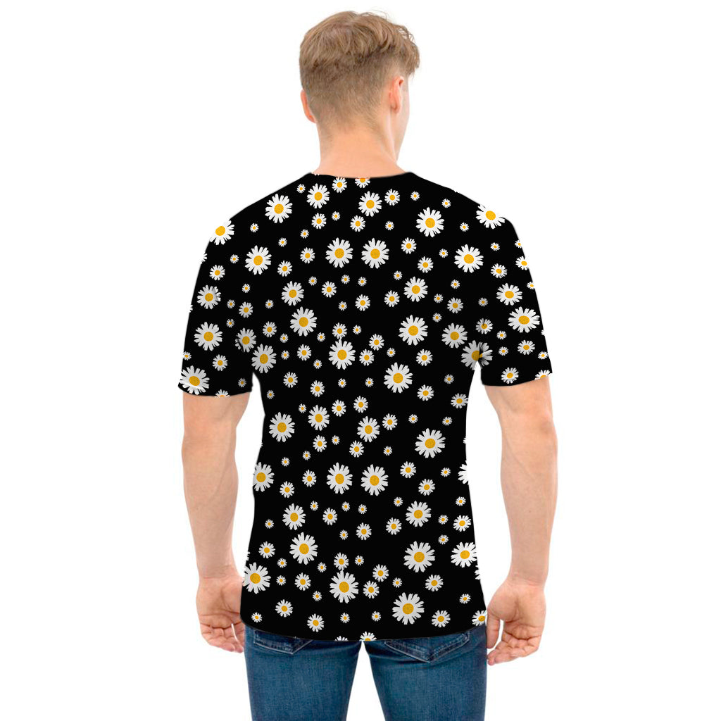 Black Daisy Floral Pattern Print Men's T-Shirt