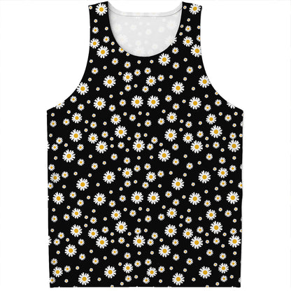 Black Daisy Floral Pattern Print Men's Tank Top