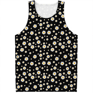 Black Daisy Floral Pattern Print Men's Tank Top