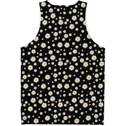 Black Daisy Floral Pattern Print Men's Tank Top