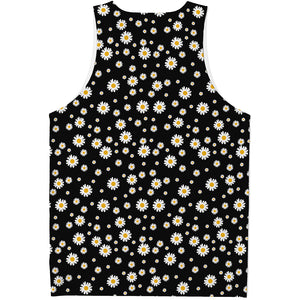 Black Daisy Floral Pattern Print Men's Tank Top