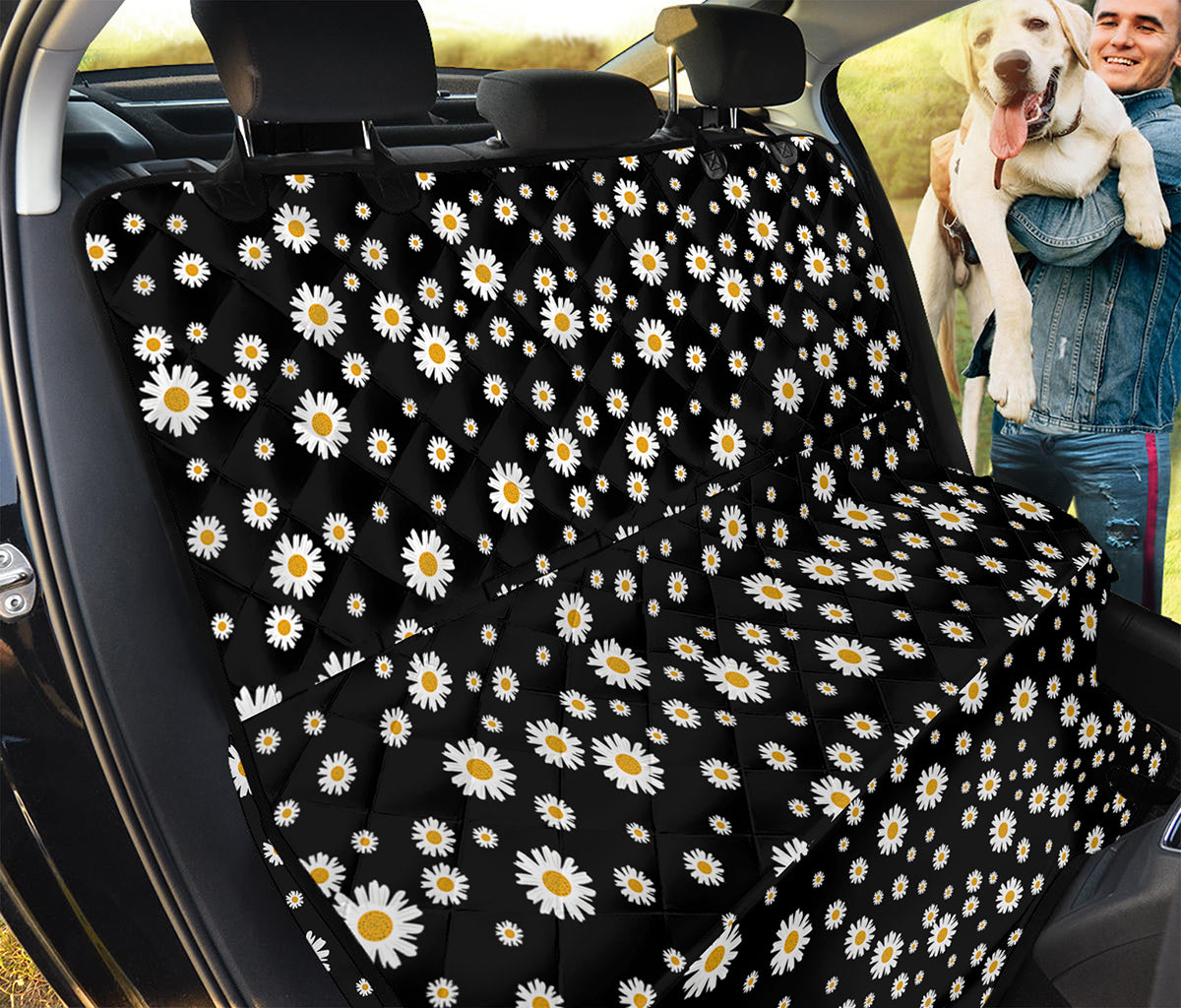 Black Daisy Floral Pattern Print Pet Car Back Seat Cover