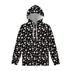 Black Daisy Floral Pattern Print Pullover Hoodie