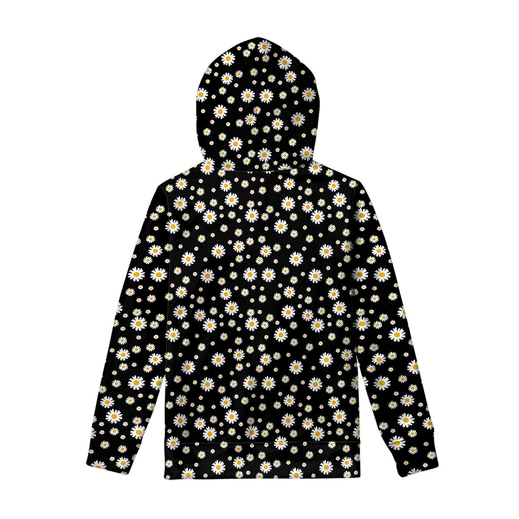 Black Daisy Floral Pattern Print Pullover Hoodie