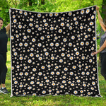Black Daisy Floral Pattern Print Quilt