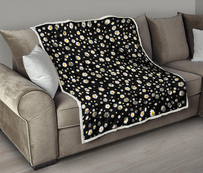 Black Daisy Floral Pattern Print Quilt