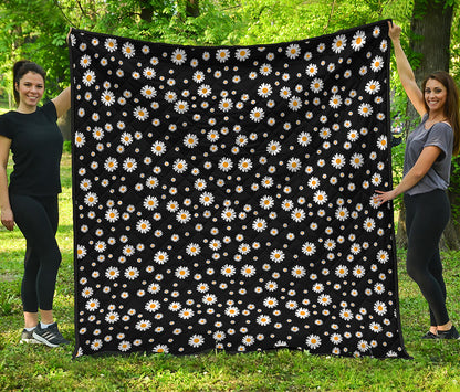 Black Daisy Floral Pattern Print Quilt