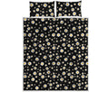 Black Daisy Floral Pattern Print Quilt Bed Set