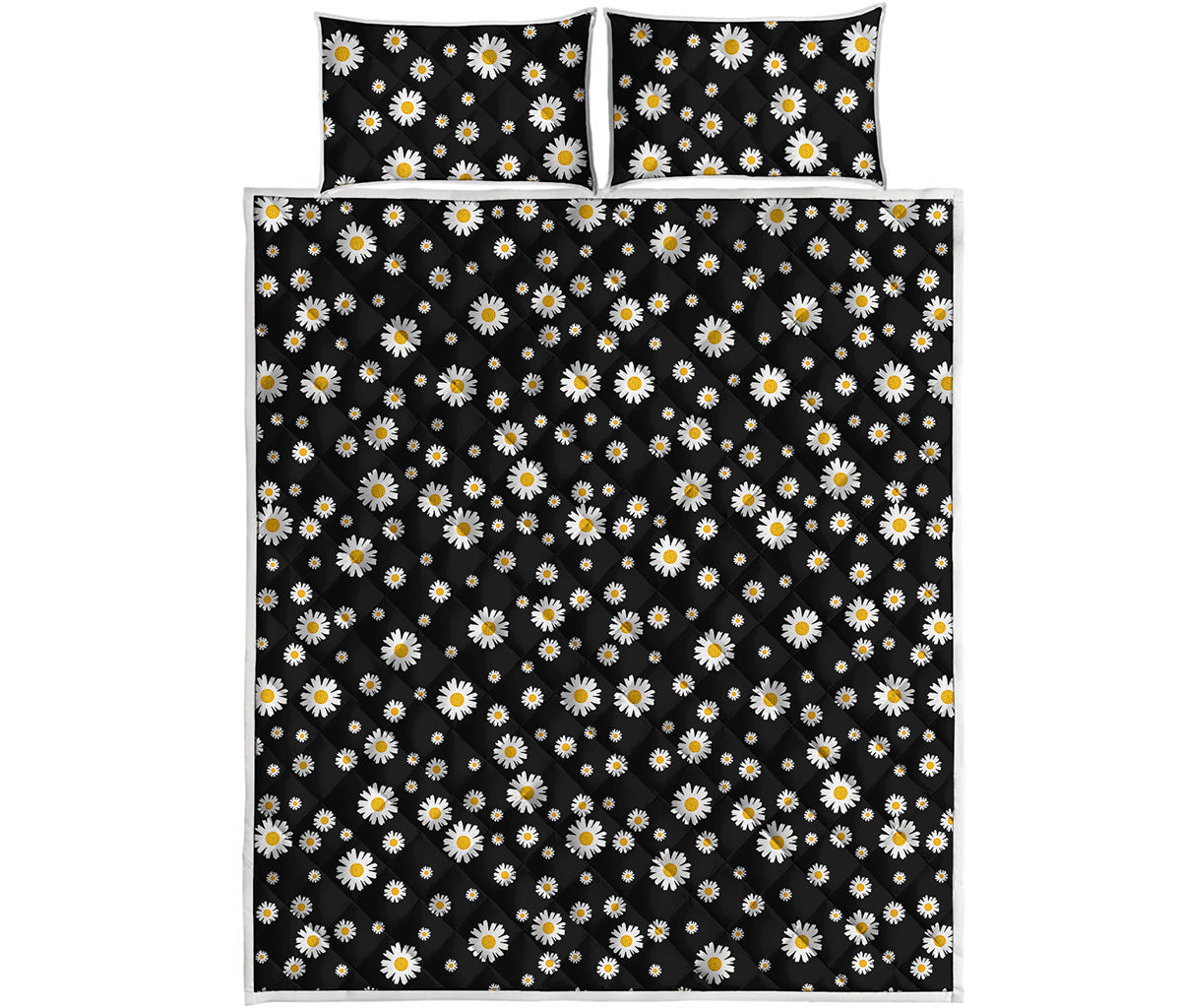 Black Daisy Floral Pattern Print Quilt Bed Set