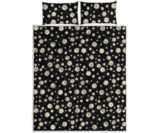 Black Daisy Floral Pattern Print Quilt Bed Set