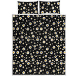 Black Daisy Floral Pattern Print Quilt Bed Set
