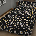 Black Daisy Floral Pattern Print Quilt Bed Set