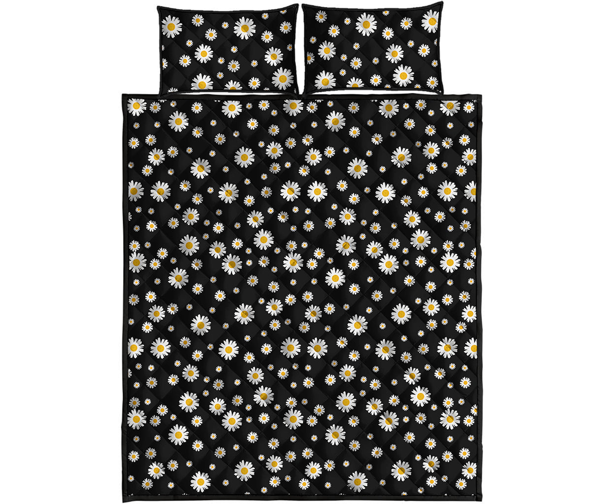 Black Daisy Floral Pattern Print Quilt Bed Set