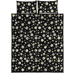 Black Daisy Floral Pattern Print Quilt Bed Set