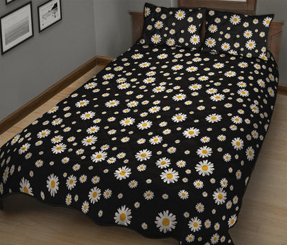 Black Daisy Floral Pattern Print Quilt Bed Set