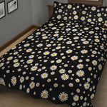 Black Daisy Floral Pattern Print Quilt Bed Set